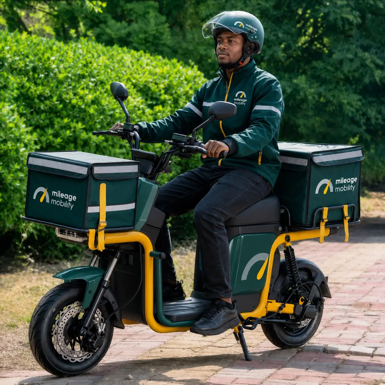 Rider seated on Mileage delivery bike